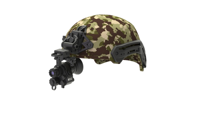ADNV G14SE digital monocular shown from the side on a helmet mount