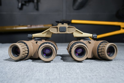 Kaelor KPNVG-18 LAN18 panoramic night vision, front view of the four objectives and metal bridge