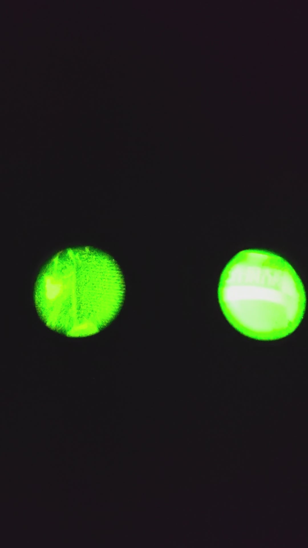 New through-tube demonstration recorded with the Kaelor Works BNVD-1431 ATOM green-phosphor binocular. Camera colour and brightness may differ from direct viewing.