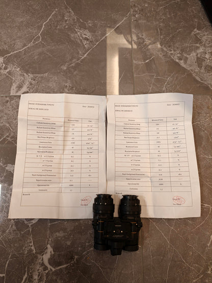 ARGUS BNVD 1431 NNVT Gen 3 green phosphor night vision binocular with two tube specification sheets