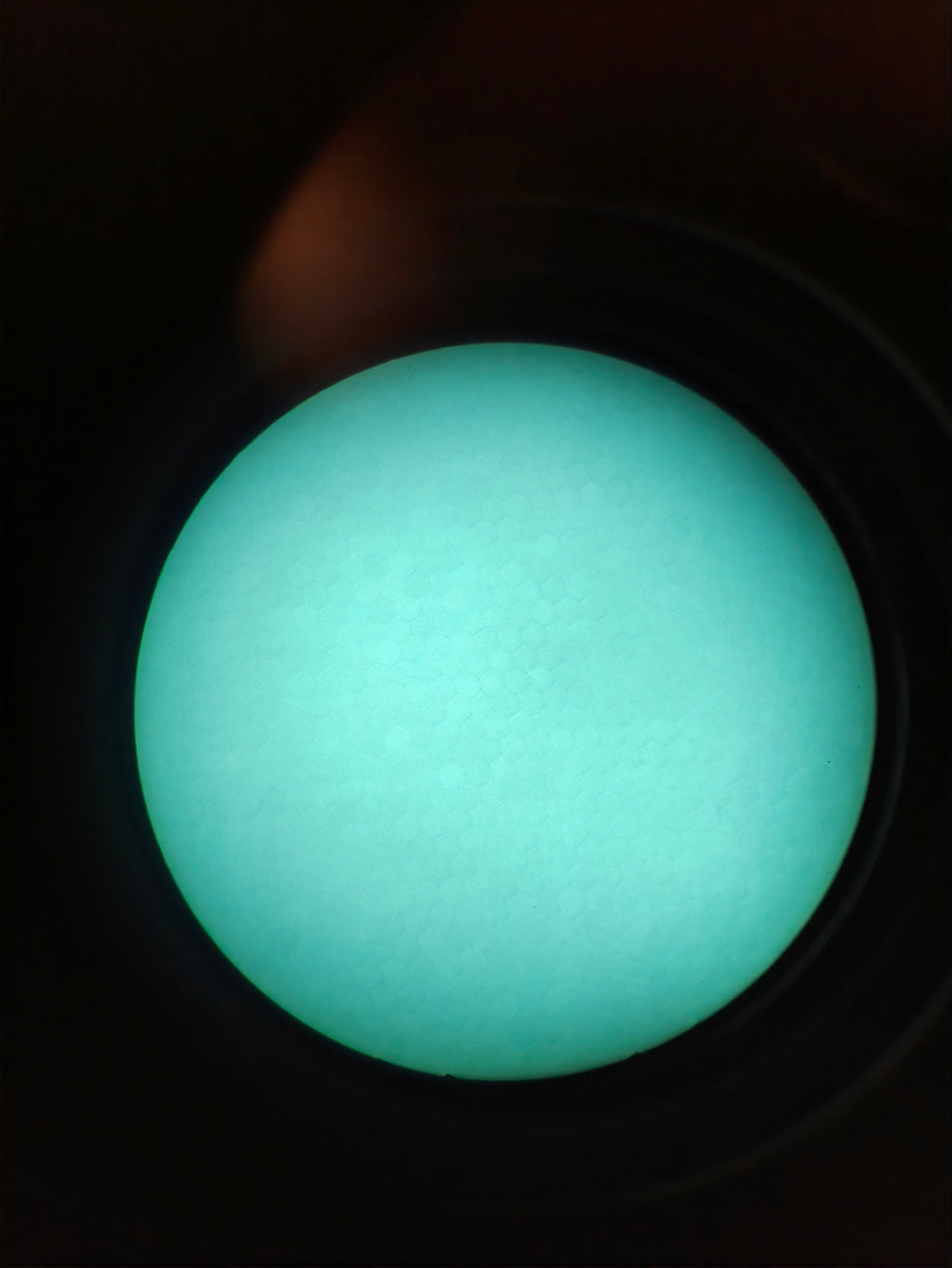 Through-tube photograph from a TC-X1 ATOM white-phosphor night vision binocular, view two; photographed colour and brightness may vary from direct viewing.