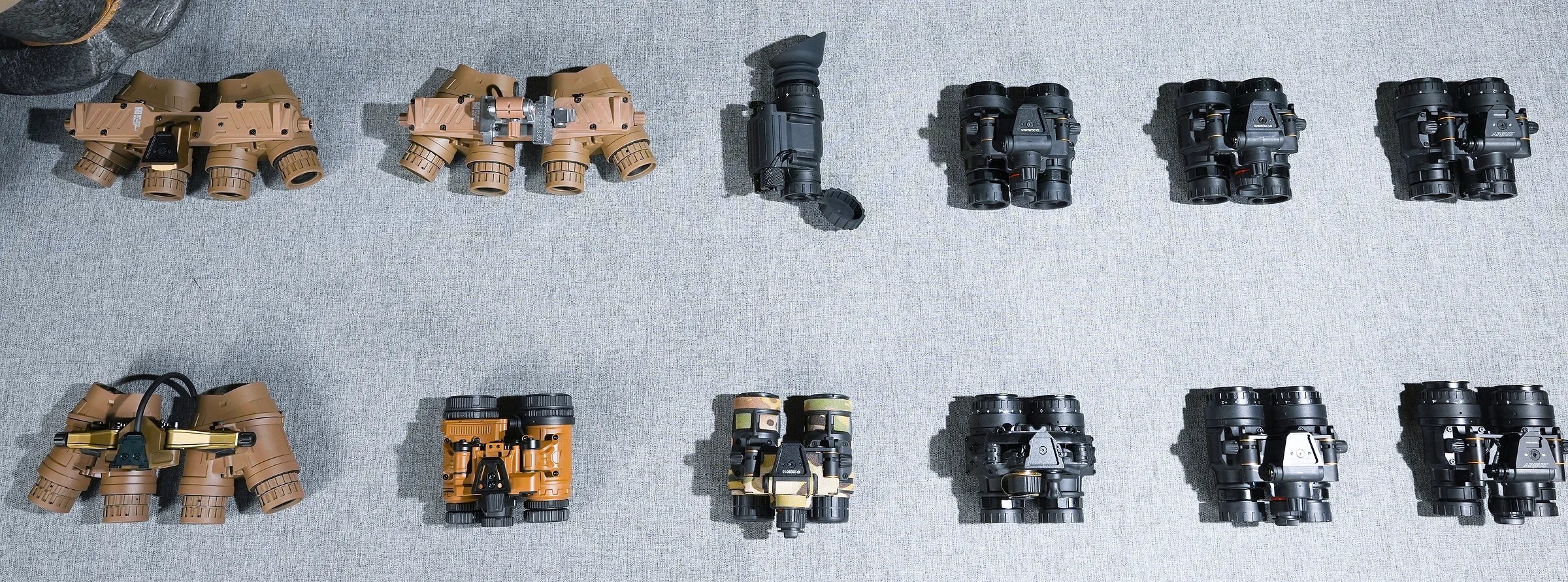 Overhead view of night vision systems on the workshop table